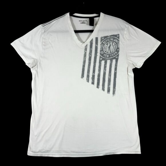 DKNY V Neck T Shirt Flag Graphic On White - Picture 1 of 6